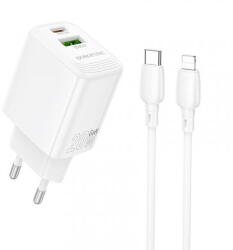 BOROFONE Incarcator Retea Cu Cablu Lightning Borofone BN27 Fuente, 20W, 3A, 1 x USB-A - 1 x USB-C, Alb (inc/li/bor/bn27/20/light)
