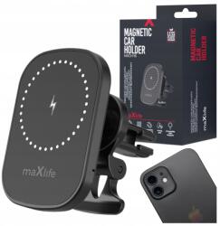 Maxlife Autós tartó iphone mágneses telefonhoz, fekete, töltővel (MXCH-16)