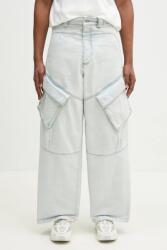 Marcelo Burlon blugi din bumbac Bleach Denim Wide Cargo Light Blue No Co PPYA-SJM0J4_05X (CMYB003S25DEN0014000)