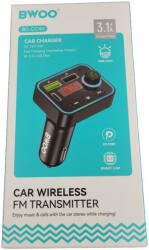 BWOO Bluetooth FM transmitter, 2xUSB / 1xType-C, PD, 3.1A, BT5.3, RGB fénnyel, fekete, BWOO BO-CC101