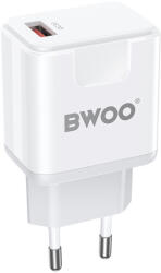 BWOO Hálózati töltőfej, 1x USB, 3A / 18W, QC 3.0, fehér, BWOO BO CDA160