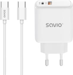SAVIO LA-10 USB-C / USB-A Hálózati Gyorstöltő adapter 30W + 1m USB-C Kábel - Fehér (85044083) (85044083)