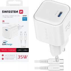 SWISSTEN 22070220 USB-C Hálózati Gyorstöltő Adapter USB-C Kábellel (1, 2m) 35W - Fehér (8595217484443) (8595217484443)