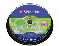 Verbatim CD-RW lemez, újraírható, SERL, 700MB, 8-10x, 10 db, hengeren (43480) - digitalgo