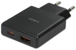 iBOX C-43 USB-A / USB-C Lapos Hálózati Gyorstöltő Adapter 30W - Fekete (ILUC43B) (ILUC43B)