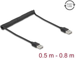Delock 90124 Easy-USB-A apa - USB-A apa Spirálos 2.0 Összekötő kábel 0.8m - Fekete (90124) (90124)