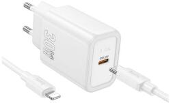 hoco. N62 USB-C Hálózati Gyorstöltő Adapter 30W + Lightning kábel - Fehér (N62_TYPEC_LIGHTNING_W) (N62_TYPEC_LIGHTNING_W)
