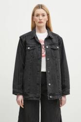 Adidas pamut farmer ing DENIM SHIRT JKT női, galléros, fekete, relaxed, JY8882 - fekete M