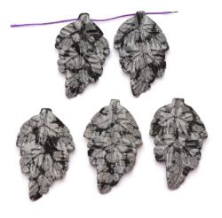  Pandantiv Obsidian Fulg de Zapada Frunze cu Gaura - 38-41 x 24-27 x 4-5 mm - Piatra Vindecarii si Purificarii - pentru Bijuterii - 1 Buc