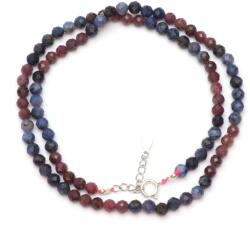  Colier Safir Mixt Natural Rotund Fatetat - 4x4 mm - Cristalul Straucirii si Intelepciunii Divine - Accesorii Argint 925
