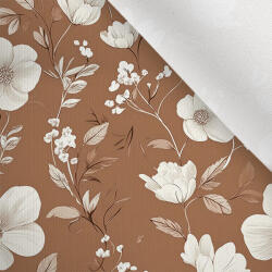 Takoy Matt anyag fürdőruhákhoz, fitnesz ruházathoz fehér virágok Via mocha mousse alapon