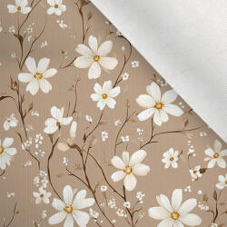 Takoy Matt anyag fürdőruhákhoz, fitnesz ruházathoz fehér virágok Lema bézs alapon