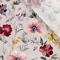 Takoy Enyhén elasztikus műselyem / silky anyag rózsaszín virágok Muan