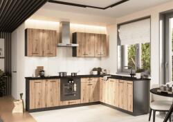 Artstolk Sarokkonyha ANIKA C | 200-260 cm-es tölgy kézműves/grafit Kivitel: munkalappal (CKAWGRGR01A1363)