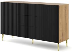 ARTBm Komód RAVENNA B 2D3S 150 | kézműves tölgy / fekete matt Kivitel: Tölgyfa artisan / matt fekete / arany lábak (5903769731886)