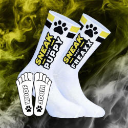 SneakFreaxx Woof Puppy - fehér-sárga kutyás zokni - eromarkt