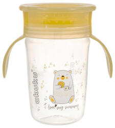 AKUKU Tanulópohár szilikon itatócsőrrel, 360°-os, jegesmaci, sárga füllel - babybear