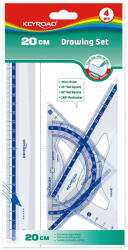Keyroad Vonalzókészlet, 20 cm, vonalzó, szögmérő, 45° és 60° háromszög vonalzók 4 db/bliszter Keyroad (38547) - printsisters