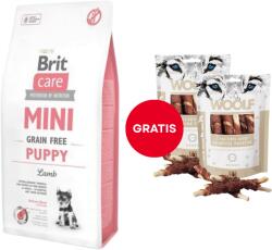 Brit Hrana cu miel BRIT Care Mini Grain Free Mini Puppy Lamb 7 kg + WOOLF Chicken And Rawhide Twister 2 x 100g GRATIS
