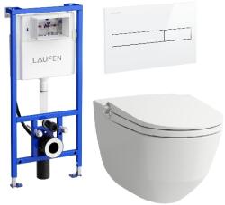 Laufen Riva okos wc szett, fehér wc csésze fehér nyomólappal SZP-LA1, (H8206914000001, H8946660000001, H8956610000001) (SZP-LA1)