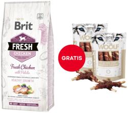Brit Fresh Chicken with Potato Puppy Healthy Growth 12 kg + WOOLF Chicken And Rawhide Twister 2 x 100 g szárított bőr csirkehússal körbetekerve AJÁNDÉKBA