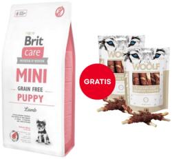 Brit Care Mini Grain Free Mini Puppy Lamb 7 kg + WOOLF Chicken And Rawhide Twister 2 x 100 g szárított bőr csirkehússal körbetekerve AJÁNDÉKBA