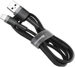 USB töltő- és adatkábel, Lightning, 50 cm, 2400 mA, törésgátlóval, gyorstöltés, cipőfűző minta, Baseus Cafule, CALKLF-AG1, fekete/szürke - csontosteam