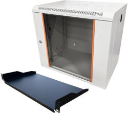 Techson 540 x 400 mély 9U magas, fehér rackszekrény, 250 mm mély polccal (rack_tc_54x40x9u_fehér+polc)