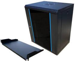 Techson 540 x 400 mély 12U magas, fekete rackszekrény, 250 mm mély polccal (rack_tc_54x40x12u+polc)