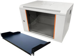 Techson 540 x 400 mély 6U magas, fehér rackszekrény, 250 mm mély polccal (rack_tc_54x40x6U_fehér+polc)