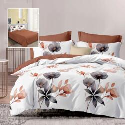 Pucioasa Lenjerie de pat dublu din finet, cearceaf pilota 200x220cm, set 6 piese, flori caramizii