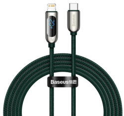 USB Type-C töltő- és adatkábel, Lightning, 200 cm, 2220 mA, 20W, LED kijelzővel, Baseus Display, CATLSK-A06, zöld