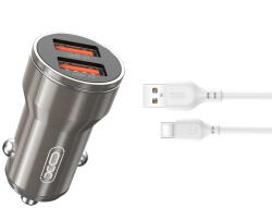 XO CC48 autós töltő 2x USB-A + USB-C kábel 2, 4A - szürke