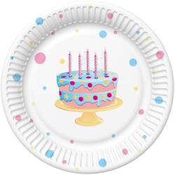 Javoli Happy Birthday Cake with Balloons papírtányér 8 db-os 22, 7 cm (PKK046627)