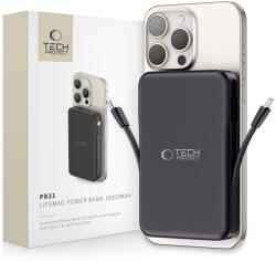 Tech-Protect LifeMag PB31 MagSafe Powerbank - 10000mAh 15W USB-C + USB-A + Beépített USB-C + Lightning Kábel - Fekete (WR-172434) (WR-172434)