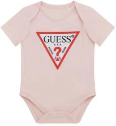Guess Късо бебешко боди за новородено момиче в бледо розов цвят с червено лого Guess