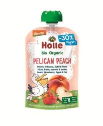 Piure Bio din piersici, capsuni, mere si ovaz Pelican Peach, 100 g, Holle