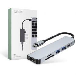 Tech-Protect V4 HUB adapter 2x USB / USB-C / HDMI / SD / Micro SD / TF, szürke