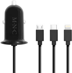 MNC Szivargyújtós adapter 4 az 1-ben + USB - fekete 54920BK Lightning, MicroUSB, Type-C (54920BK)