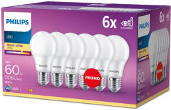 Philips E27 LED, opál, 7 W, 806 lm, melegfehér fényű - 60 W izzó helyett, 6db/csomag (929003817691)