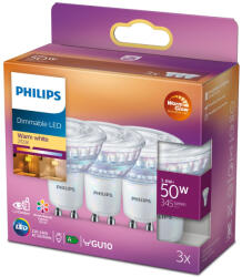 Philips GU10 LED 3.8 W, 345 lm, 2200-2700 K - 50 W izzó helyett, 3 darab/csomag (929002065756)