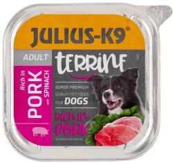 Julius-K9 sertésben gazdag terrine spenóttal teljes értékű állateledel felnőtt kutyák számára 150 g