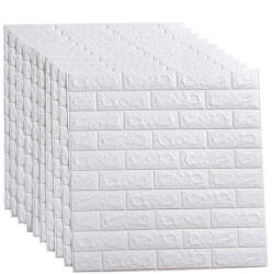  200 darabos készlet Öntapadós 3D tapéta 3D, kívülről puha hab, modern design, bármilyen térbe illeszkedik, vízálló, méret 70x77, Macvi®, Tégla minta fehér (200xTapet-1)