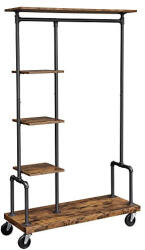 VASAGLE Gurulós ruhaállvány polcokkal, fekete 103x40x174cm