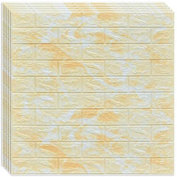 50 darabos készlet Öntapadós 3D tapéta, kívülről puha hab, modern design, bármilyen térbe illeszkedik, vízálló, méretek 70x77, Macvi®, Model Caramida Piatra Galbena (50xTapet-59)