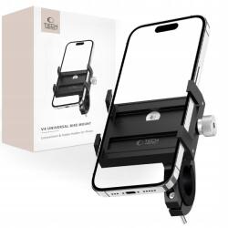 Tech-Protect Techprotect V4 Kerékpáros Tartó Telefonhoz Fekete Fém Csúszásgátló (5906302308972 na motot / power bank)