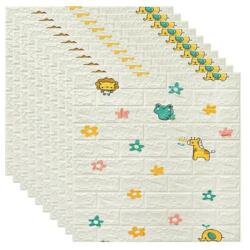 200 darabos készlet Öntapadós 3D tapéta 3D, kívülről puha hab, modern design, bármilyen térbe illeszkedik, vízálló, 70x77-es méret, Macvi®, Animal World Brick Pattern, állatvilág tégla minta (200xTape