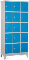 Rauman Fém szekrény - 15 doboz, 90 x 40 x 195 cm, fix lábakkal, lakathoz zár, kék - ral 5012