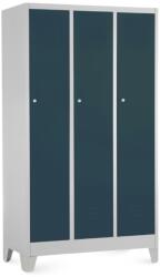 Rauman Fém szekrény - 3 rekeszes, 90 x 50 x 160 cm, fix lábakkal, hengerzár, antracit - ral 7016