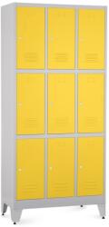 Rauman Fém szekrény - 9 doboz, 90 x 45 x 196, 5 cm, helyreigazítással, hengerzár, sárga - ral 1023